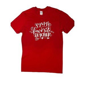 Christmas Tee XL Santa's‎ Favorite Teacher T-shirt Unisex Red Softsyle